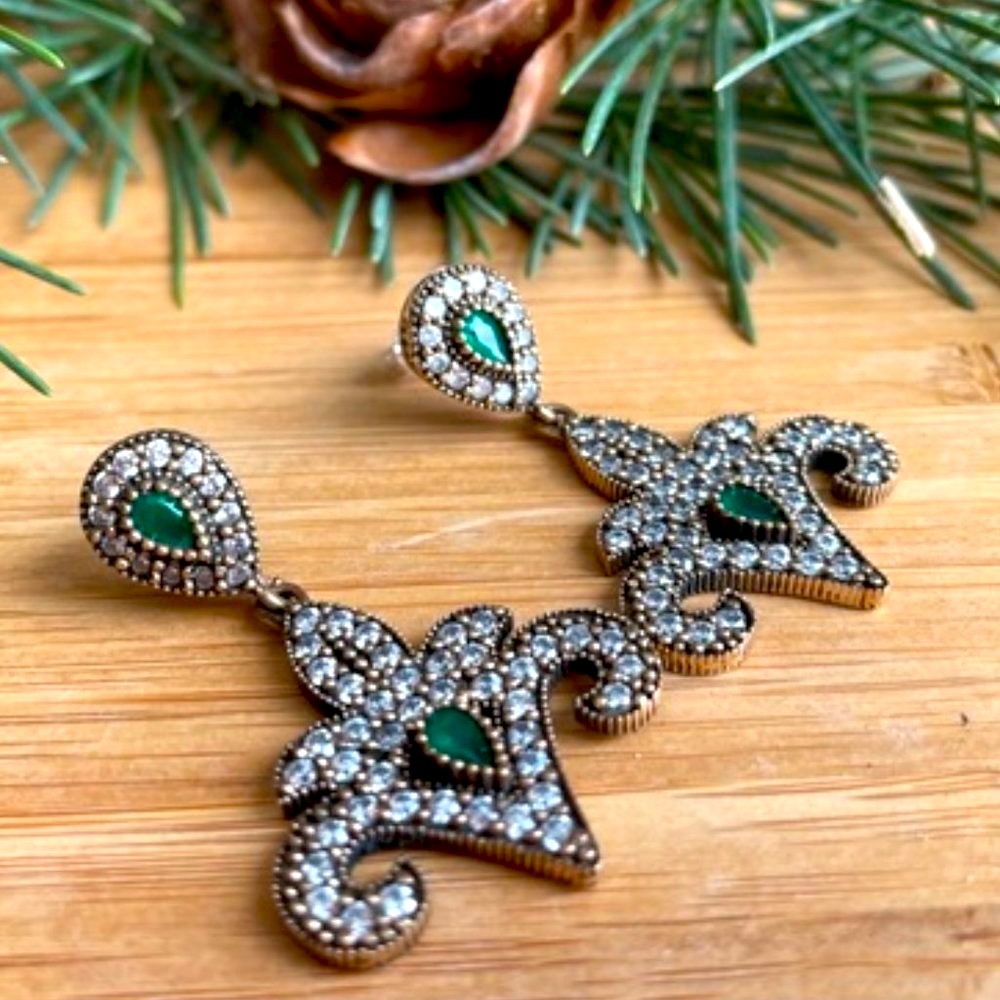 925 Sterling Silver, Emerald & Topaz drop Earrings - Picture 5 of 6